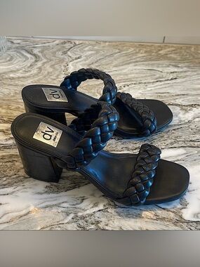 DV by Dolce Vita Black Braided Block Heel Sandals/Black